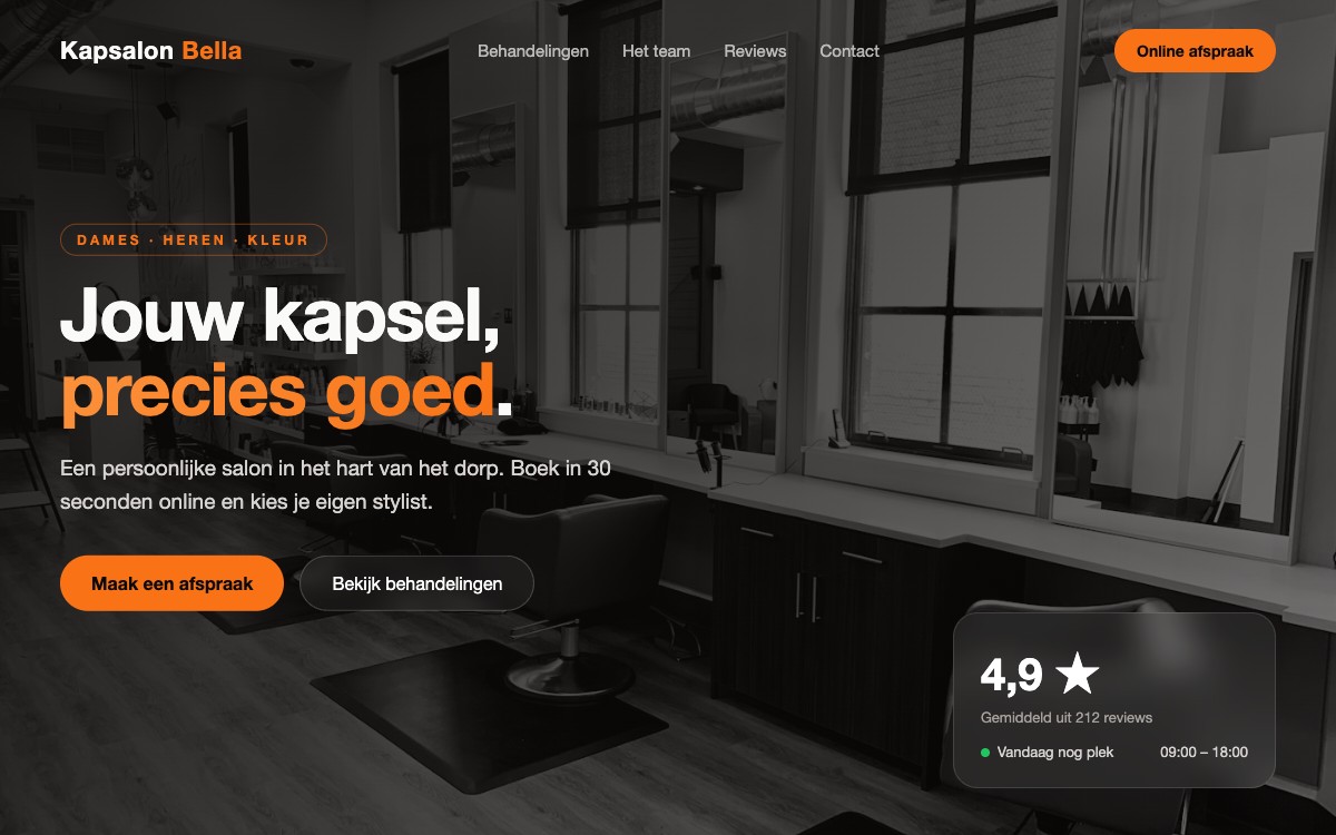 Nieuwe, moderne kapperssite gebouwd door Web Design by Kick